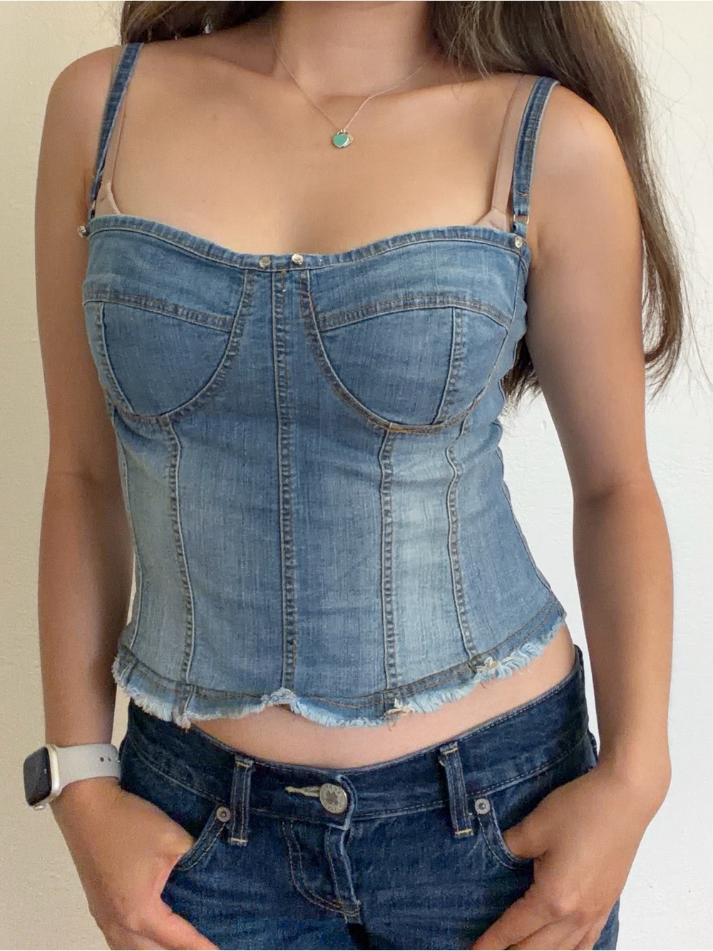 Denny Rose Denim Bustier Tank Top - Light Blue